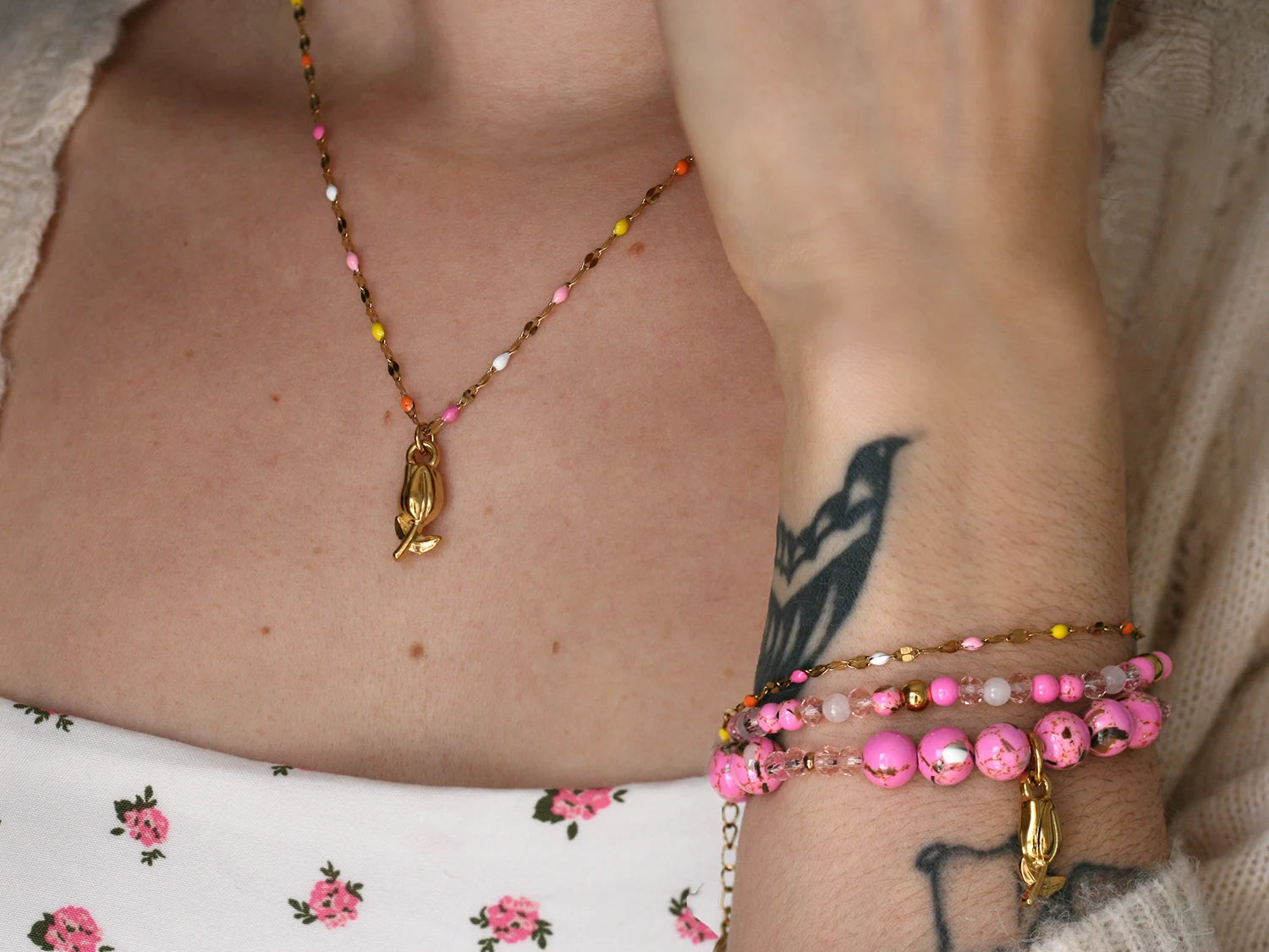 Ensemble bracelets + collier Tulipe