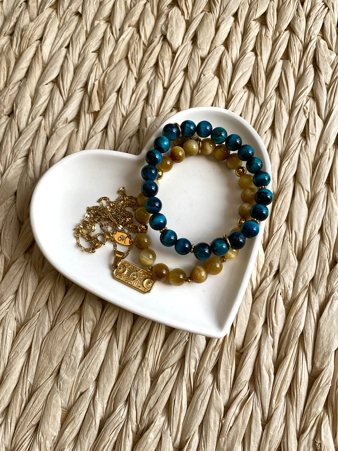 Plateau à bijoux cœur blanc cassé