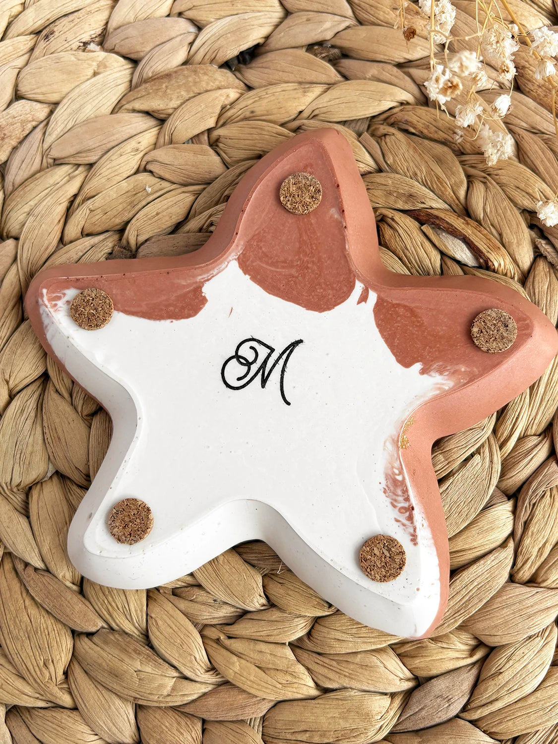 Plateau à bijoux Starfish corail, blanc crème et doré