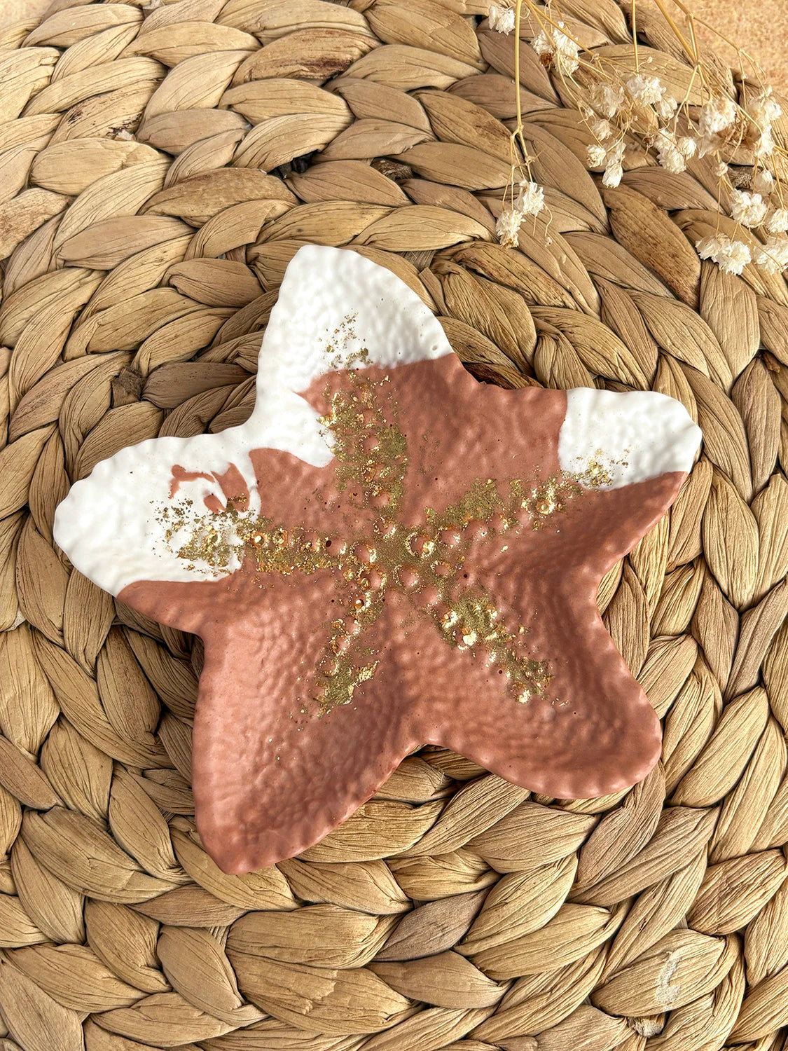 Plateau à bijoux Starfish corail, blanc crème et doré